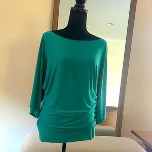 Beautiful green blouse with ruched waistband, size large.
